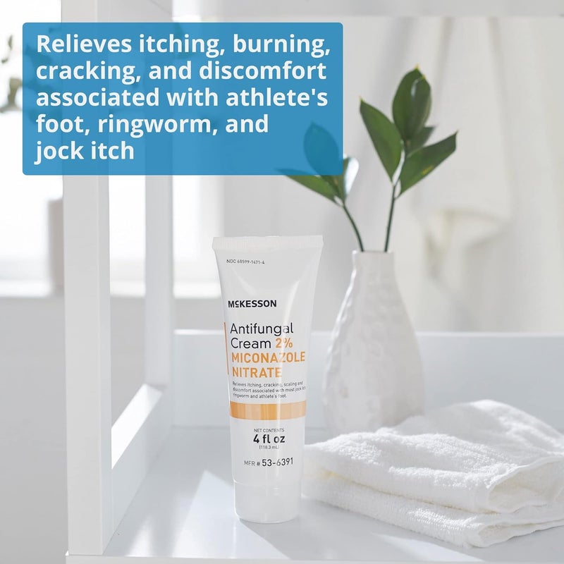 McKesson Antifungal Cream, 2% Miconazole Nitrate - Relieves Itching, Burning, Cracking from Jock Itch, Ringworm and Athlete Foot - 4 oz., 1 Count - Image 3
